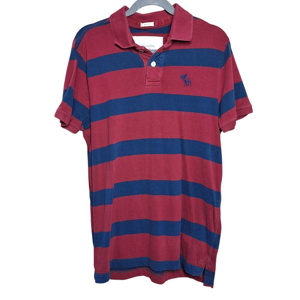 Abercrombie & Fitch Y2K vintage preppy rugby muscle polo mens maroon navy stripe